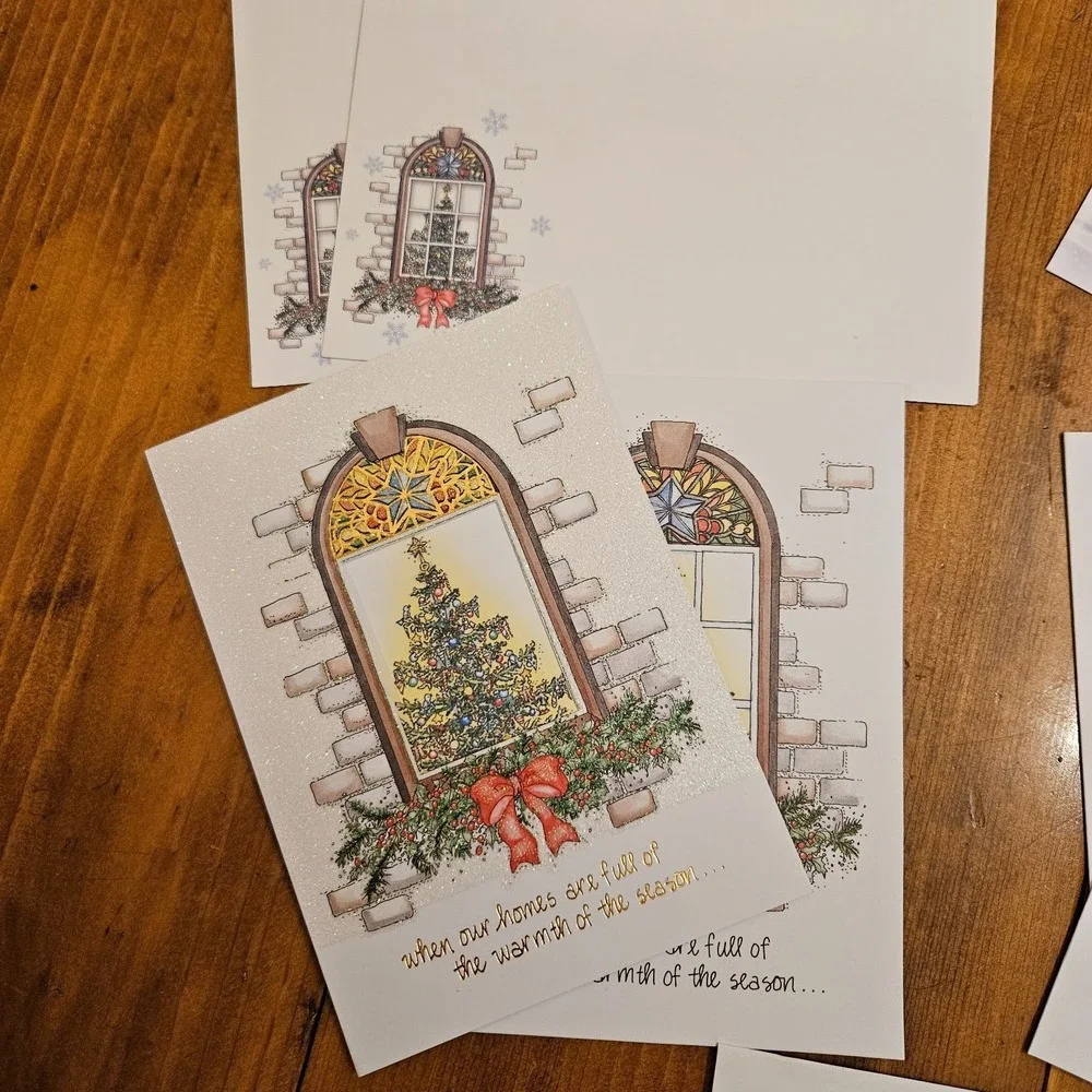 Vintage Christmas Greeting Card Lot (8)‎ Religious Nativity Glitter w/ Envelopes